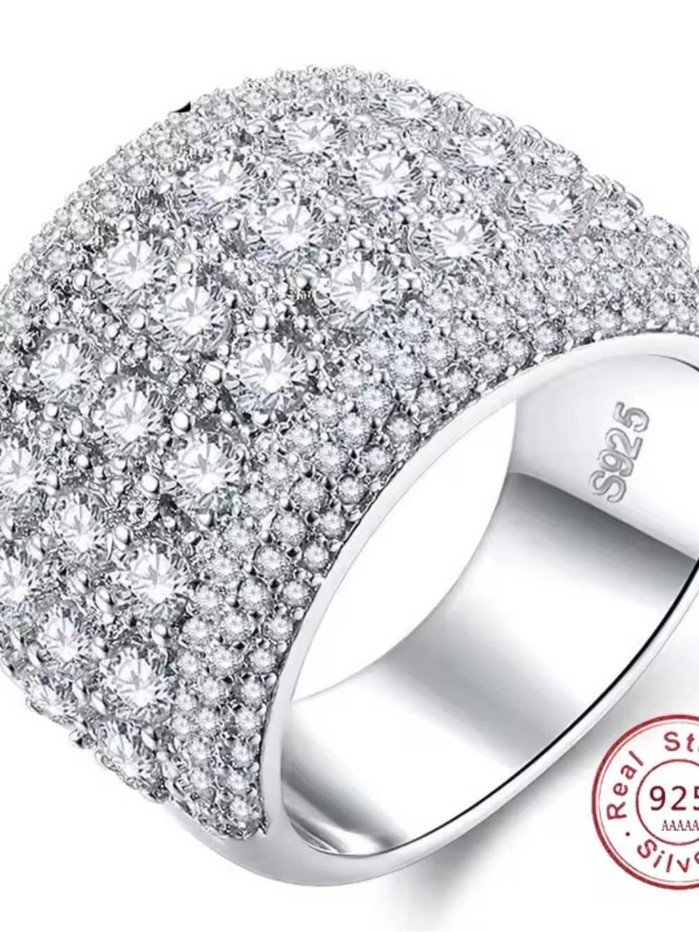 Sterling Silver Lab Diamonds Wide Band Size 8 Ring